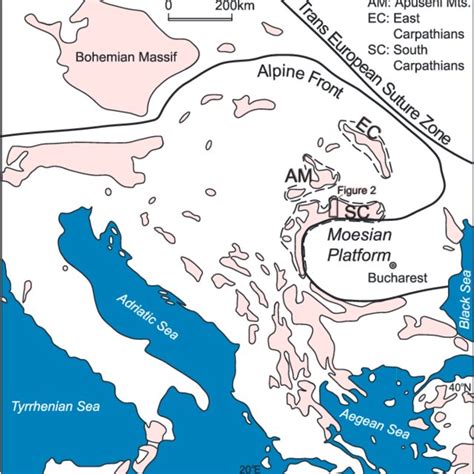 Regional map of Carpathians in central-eastern Europe showing the ...