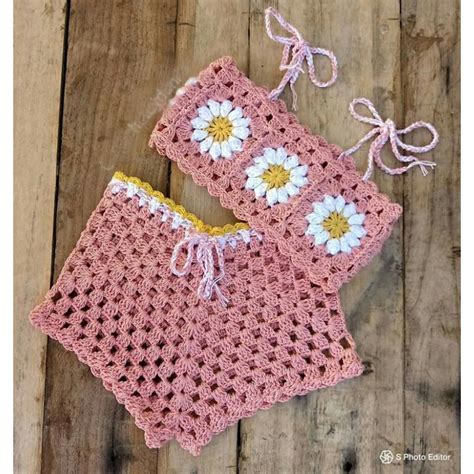 Short Infantil De Crochê - Conjunto de crochê infantil blogueirinha top e short saída de praia ...