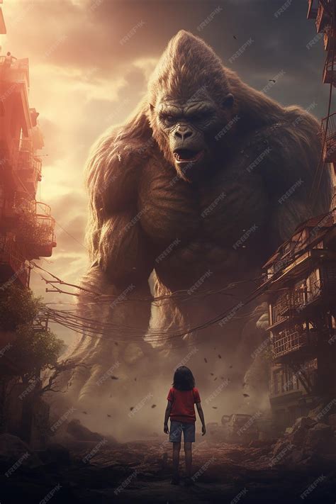 Premium AI Image | giant adult Kong Kaiju Looks to little girl ...