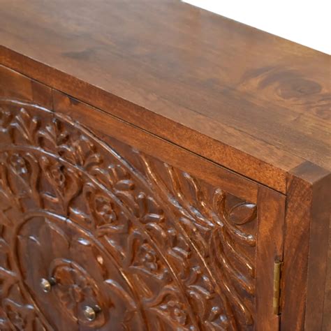 Solid Mango Wood Chestnut Finished Intricately Carved Tova 2 Door ...