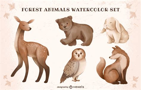 Cute Forest Animals Watercolor Set Vector Download