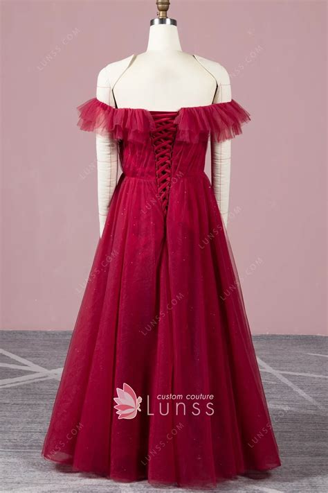 Ruffled Ruby Glitter Tulle A-line Long Birthday Dress - Lunss