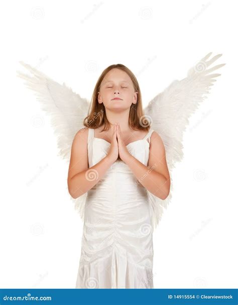 Young Angel Girl Praying on White Stock Photo - Image of female