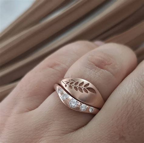 Leaf Wedding Ring, Gold Leaf Ring, Rose Gold Ring Set, Woodland Wedding