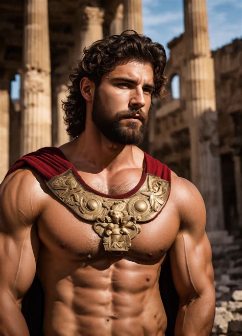 Lexica - Photo essay of handsome Roman male muscle model, hairy chest