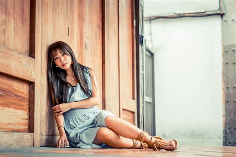 4K, Asian, Sitting, Dress, Glance, Brunette girl, HD Wallpaper | Rare