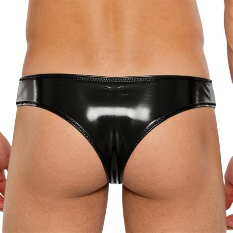 Men's Wet Look PU Micro Briefs Bugle Pouch Mini Bikini Underwear Bathing Suit | eBay