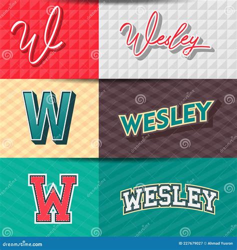 ,Male Name,WESLEY in Various Retro Graphic Design Elements, Set of