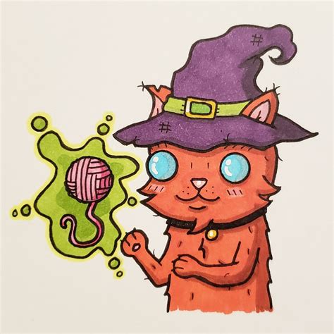 Witchy Kitty, Me, Ink/Alcohol markers/Bristol board, 2019 : r/Art