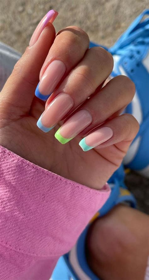 45+ Cute Summer Nails 2021 : Multi-colored French Tip Nails