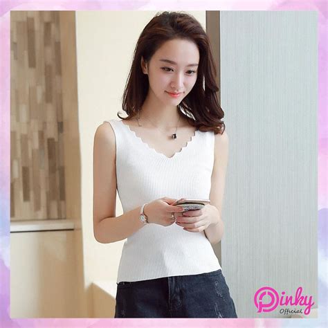 Jual Pinky Tank Top Wanita Rompi Rajut Tanpa Lengan Model V-Neck Import ...