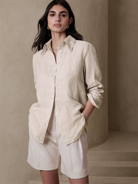 banana republic  classic linen shirt beige