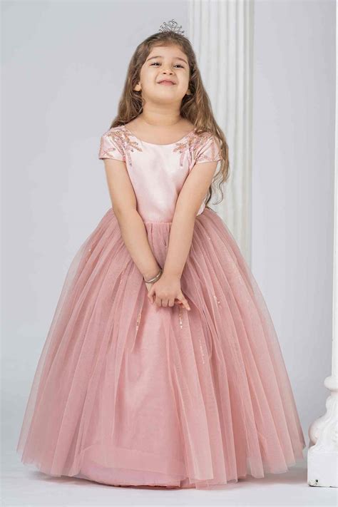 Buy Pink Satin Embroidery Sequin And Stones Princess Gown For Girls by