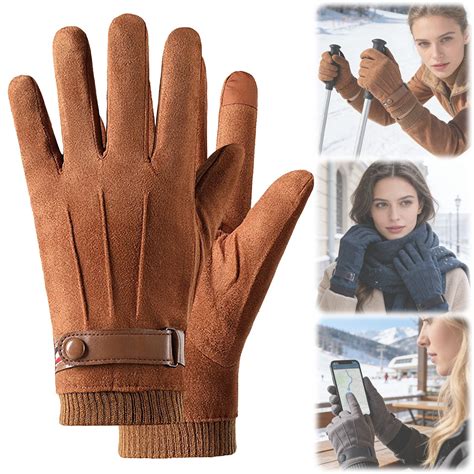 1Pc Winter Gloves Thermal Touchscreen Fuzz Lined Suede Style Gloves for