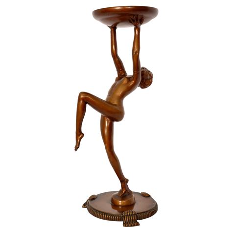 Antique Pair of French Art Deco Bronze Female Nude Dancers Statues