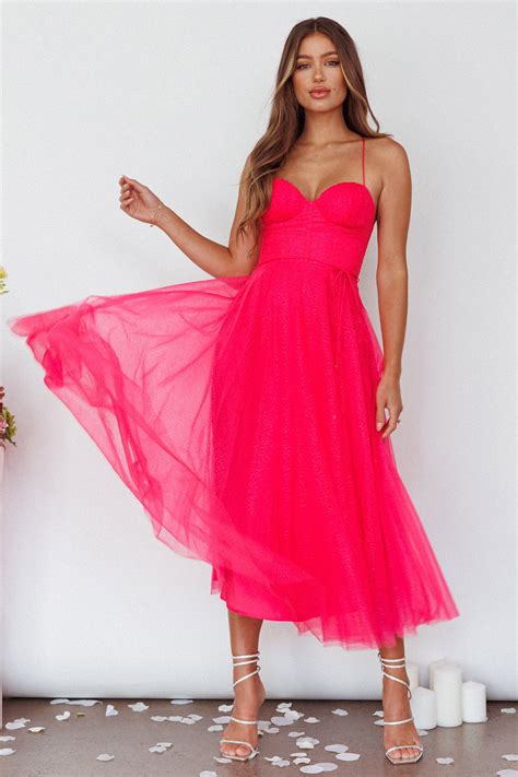 Shop the Smitten Sweetheart Neckline Chiffon Midi Dress Fuchsia