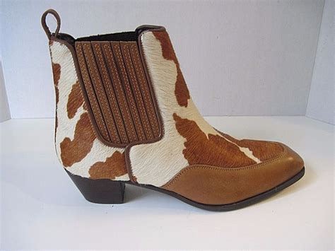 Stylish Brown and White Cow Print Ankle Boots - Size 9 1/2