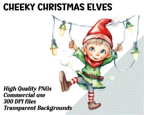 Cheeky Christmas Elves Watercolor Clipart, Craft Sublimation