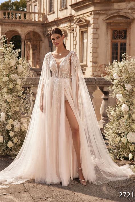 Cape dress wedding | Blush colored beach wedding dresses | KatrinFAVOR