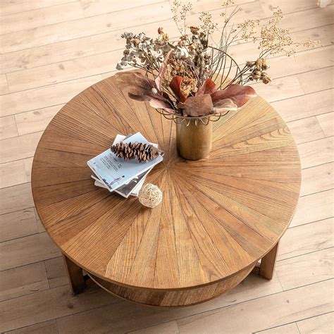 Amazon.com: DS-HOMEPORT Wood Round Coffee Table for Living Room, 2 Tier ...