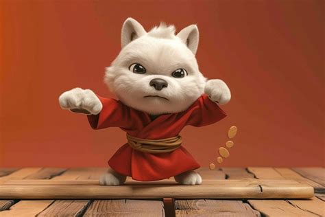 Premium Photo | A 3D cartoon Kung Fu dog in a cute stance wearing a traditional gi