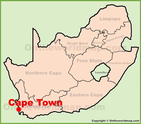 Cape Town location on the South Africa Map - Ontheworldmap.com