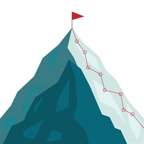 Mountain climbing route to peak in flat style. Business journey path in