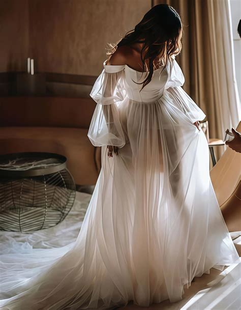 White Tulle Wedding Dresses, Off The Shoulder Bridal Dress With Bubble
