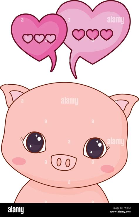 cute piggy baby love hearts speech bubble vector illustration Stock ...