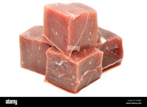 diced  cubed raw beef steak isolated  white background stock photo
