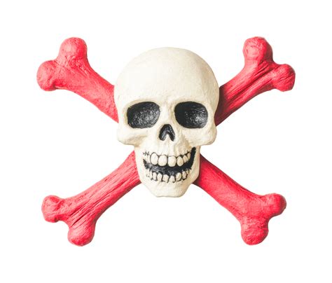 Skull and crossbones symbol with red bones and smiling skull 60810324 PNG