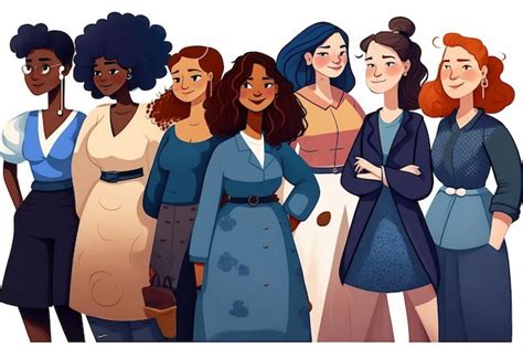 Mulheres Desenhos Animados - Personagens de desenhos animados de mulheres blueclad sorridentes ...