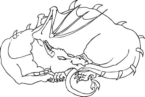 Sleeping Dragon Line Art - Openclipart