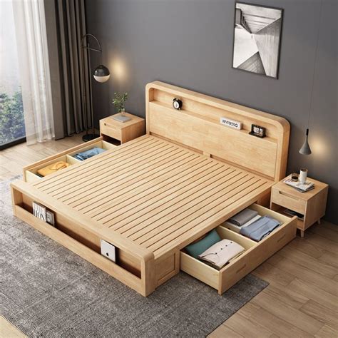 Modern Luxury Double Size Solid Wood Bed Frame with Storage