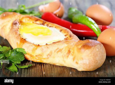 Pie with cheese and egg. Georgian cuisine Stock Photo - Alamy
