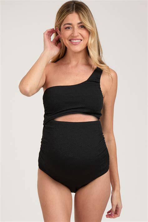 Asymmetrical One Shoulder Side Cutout One-Piece Maternity Swimsuit