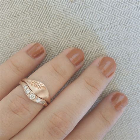Leaf Wedding Ring, Gold Leaf Ring, Rose Gold Ring Set, Woodland Wedding