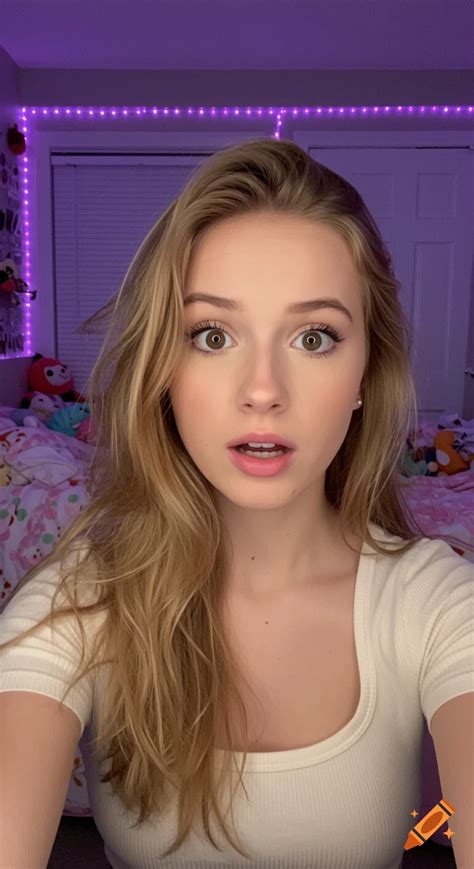 close  photorealistic selfie   surprised young woman  blonde