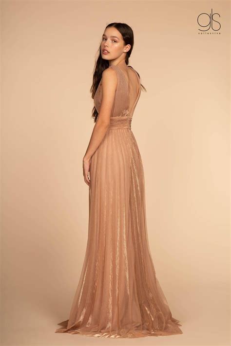 Rose Gold Long Formal Sleeveless Empire Waist Prom Dress | DressOutlet