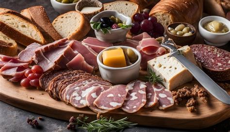 premium photo  platter  food including cheese meat  cheese