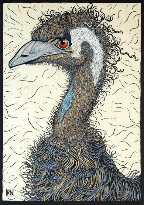 emu by Rachael Newling | Linocut, Australian birds, Linocut prints