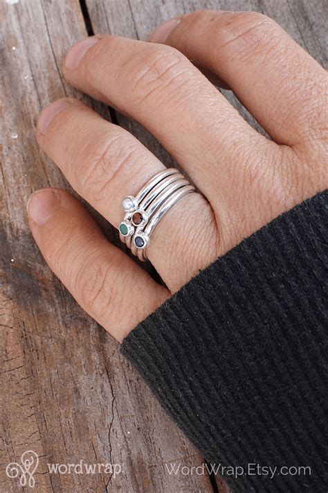 Dainty Stacking Birthstone Rings - WordWrap