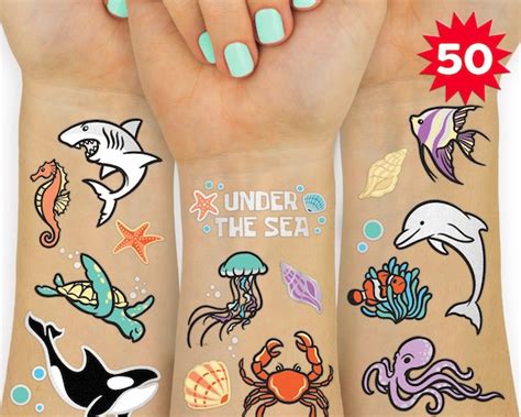 Underwater Sea Creature Temporary Tattoos 50 Glitter Styles | Etsy