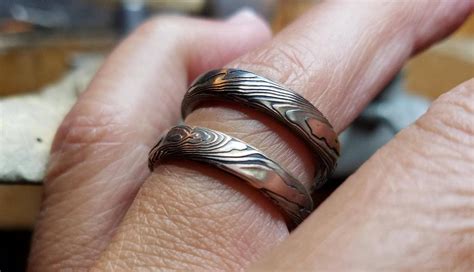 Matching Wedding Set Bands With Unique Mokume Gane Wood Grain - Etsy