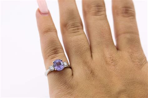 Platinum Lavender Sapphire and Diamond Three Stone Ring - Lippa's Jewelry