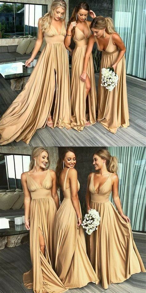 Madrinha De Bege - Vestido de madrinha bege | Long gold bridesmaid dresses, Bridesmaid ...