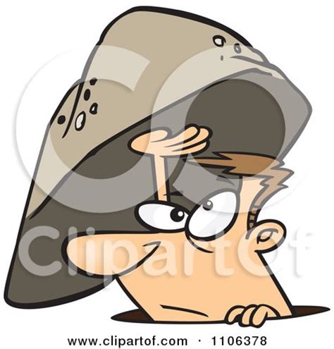 clipart sheltered man emerging    rock royalty  vector