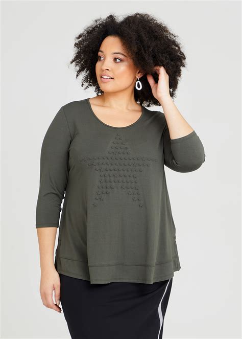 Shop Plus Size Natural Stars Aligned Top, Green | Taking Shape AU