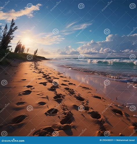 Coastal Paths, Footprints Pattern Sandy Beach, Witnesses To Oceanside