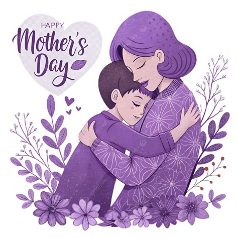 Mother And Son Hugging Mothers Day Illustration, Mother And Son